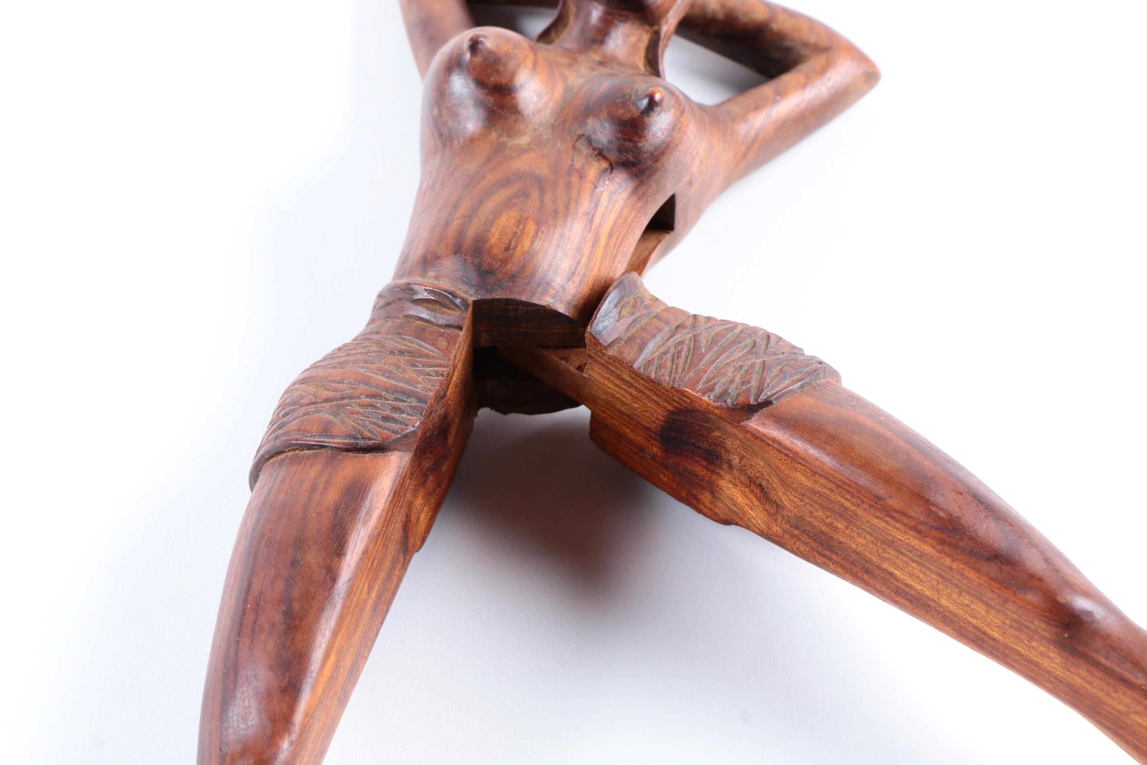 Vintage Carved Wooden Nutcracker in the Form of a Reclining Woman