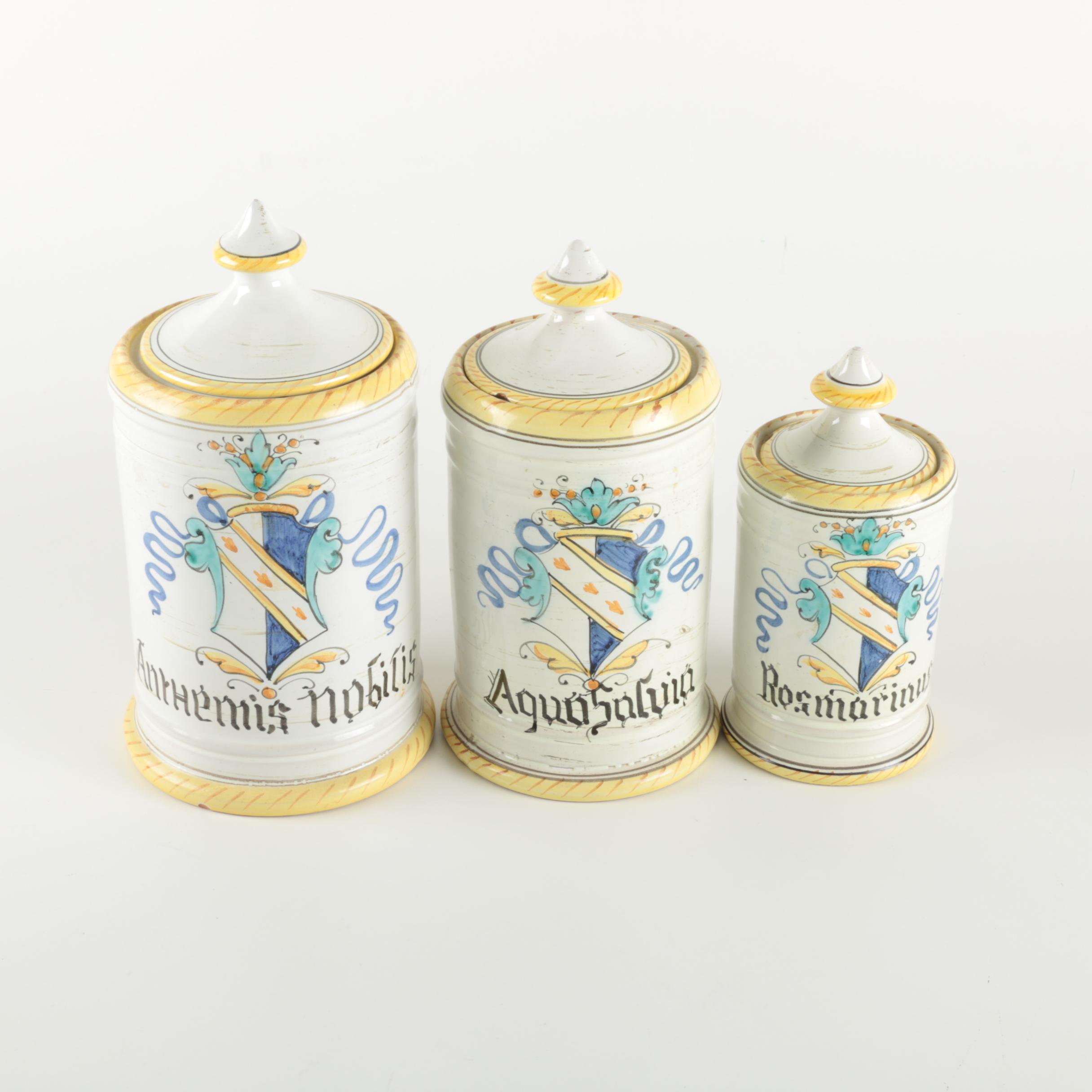 Hand-Painted Italian Ceramic Canisters