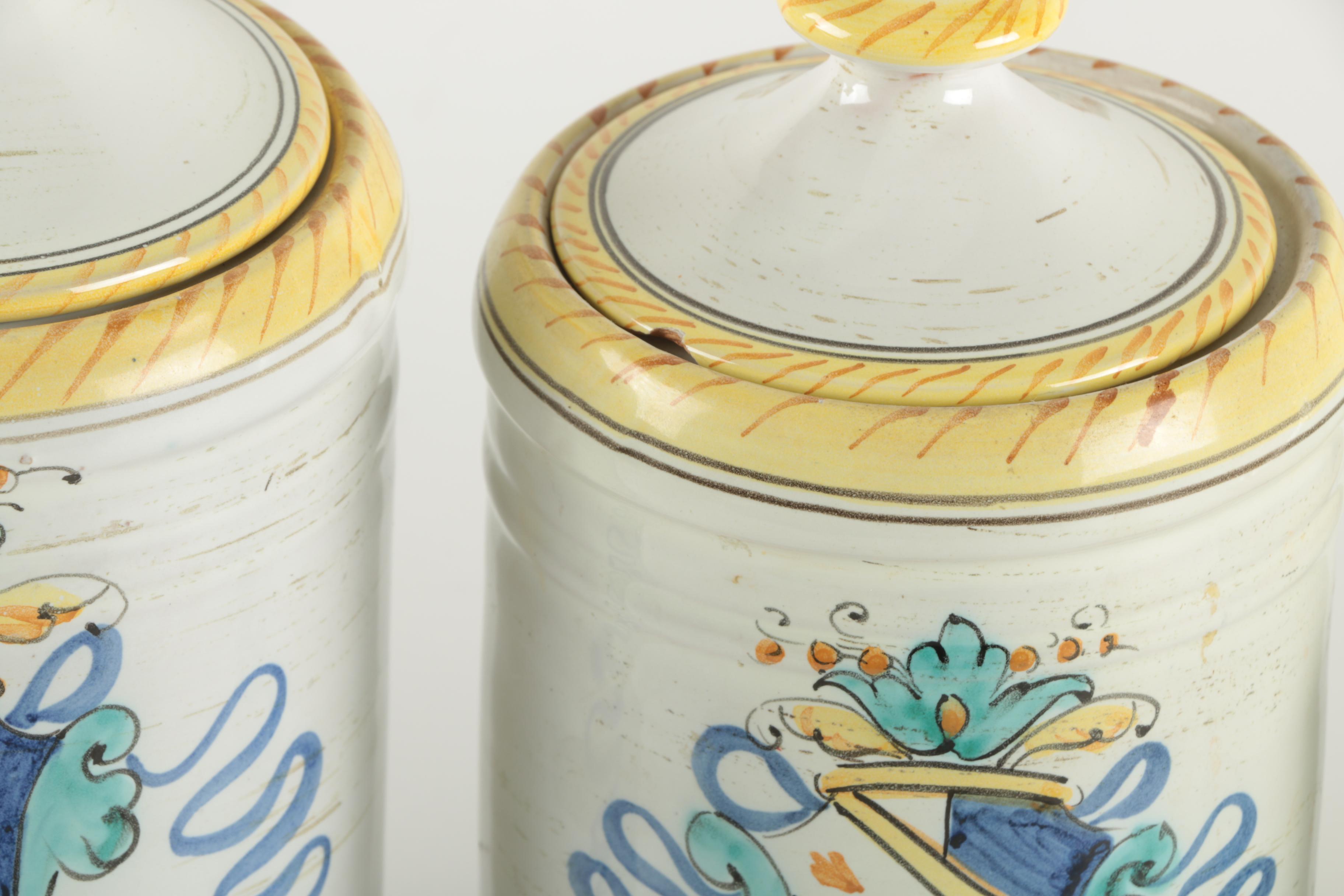 Hand-Painted Italian Ceramic Canisters