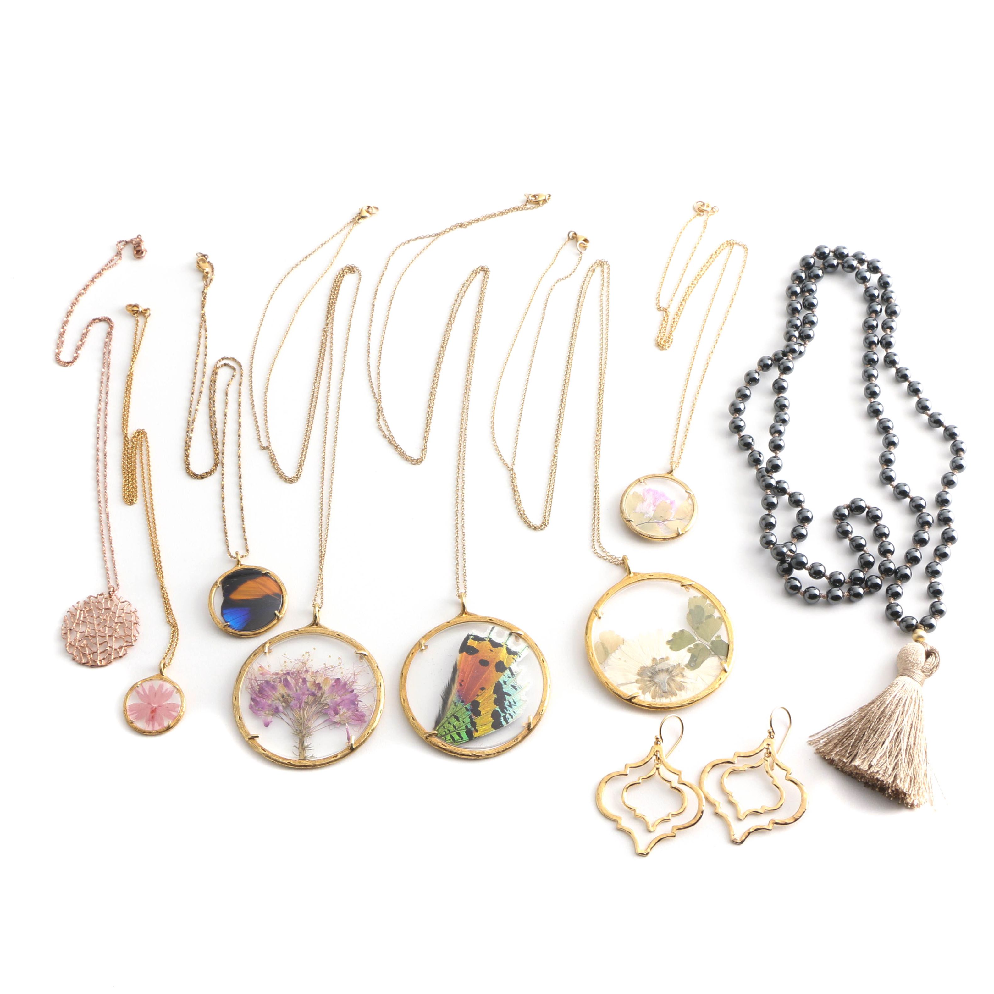 Collection of Sterling Silver Gold Wash and Rose Tone Necklaces and Earrings