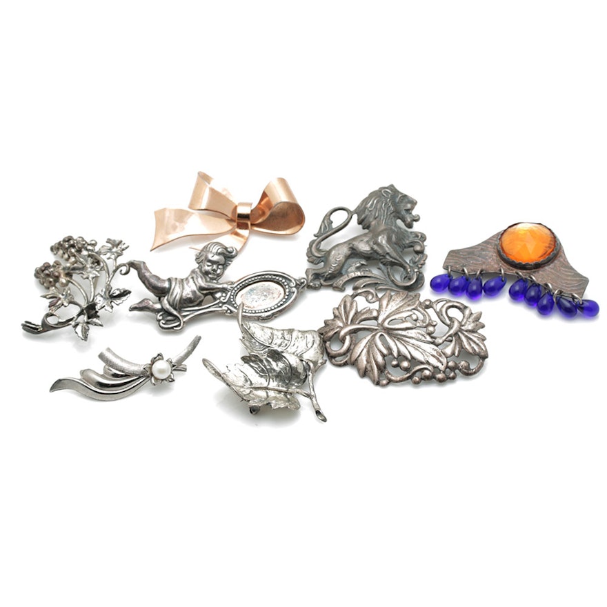 Sterling Silver Brooch Assortment Including Danecraft and Coro