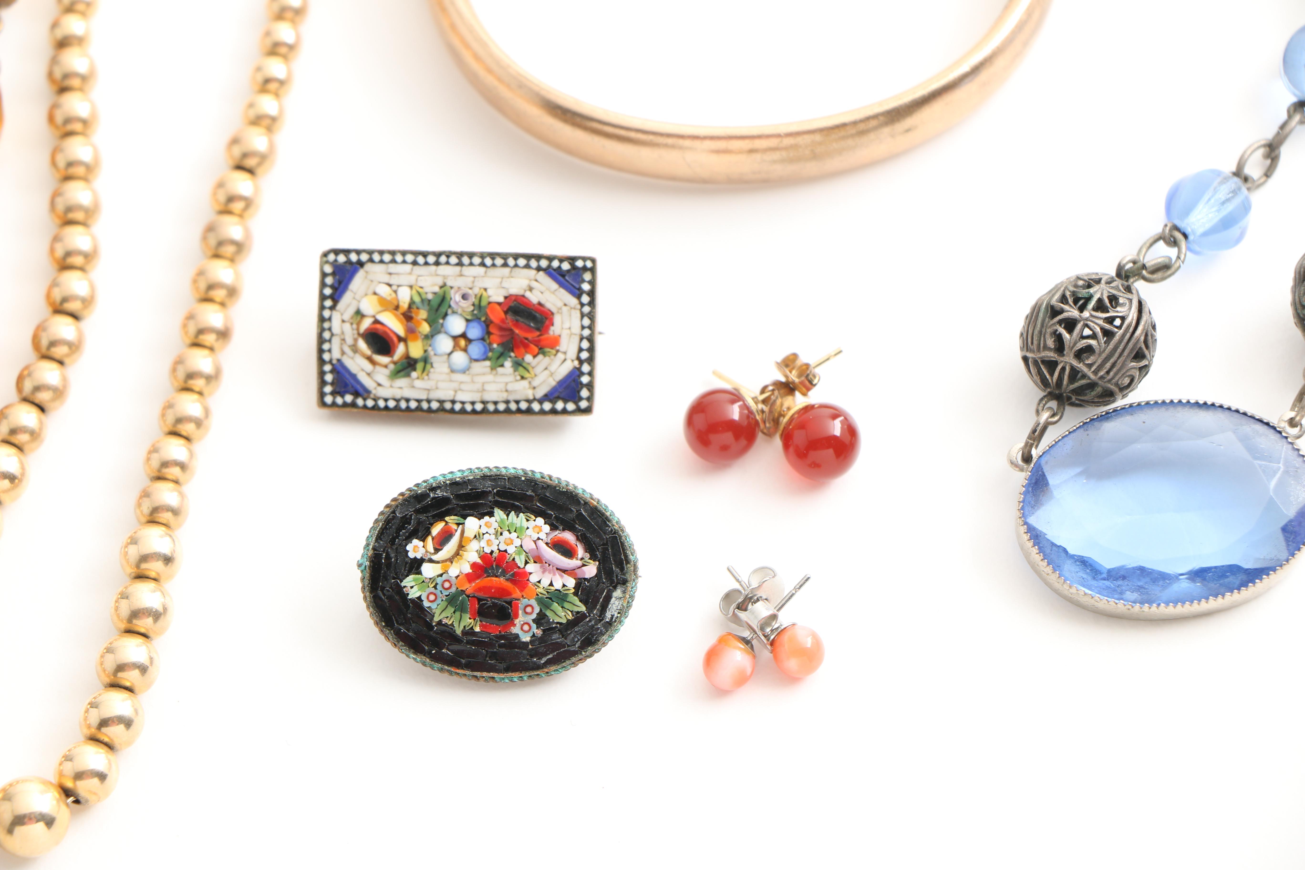 Collection of Vintage Costume Jewelry Including Italian Micro-Mosaic