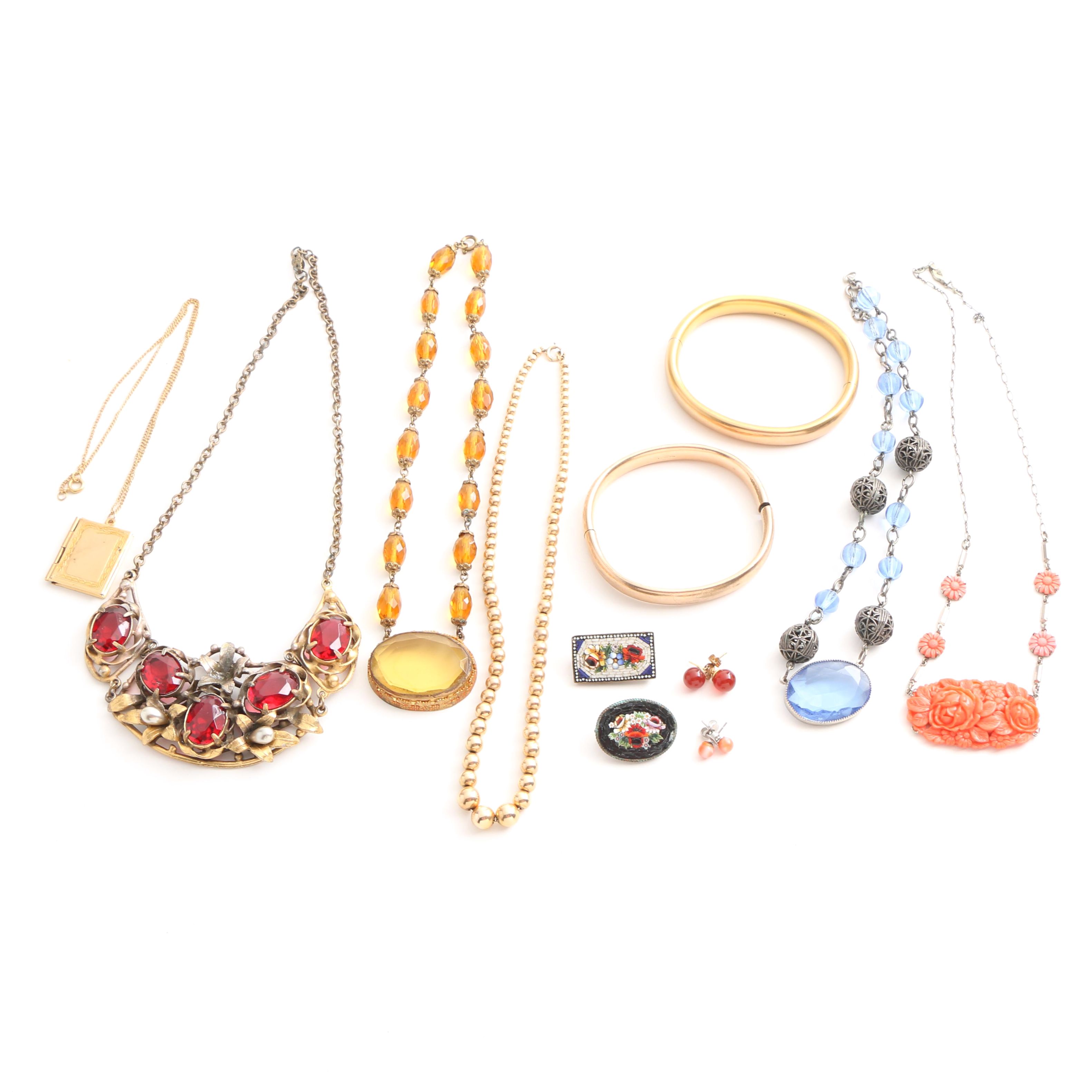 Collection of Vintage Costume Jewelry Including Italian Micro-Mosaic