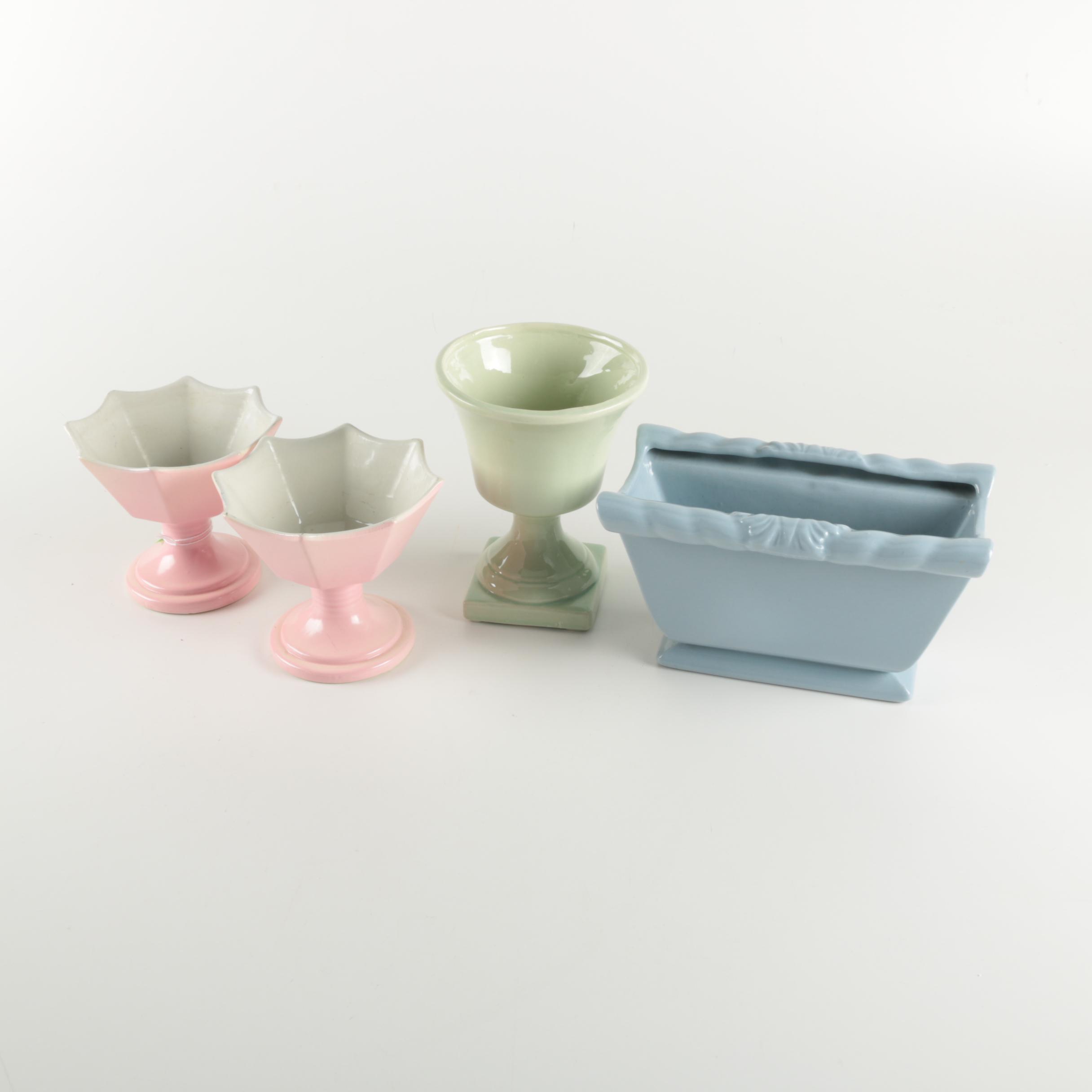 Vintage Pastel Footed Ceramic Planters