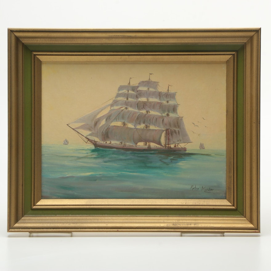 Peter Koster Oil on Canvas Board Painting of a Sailing Ship