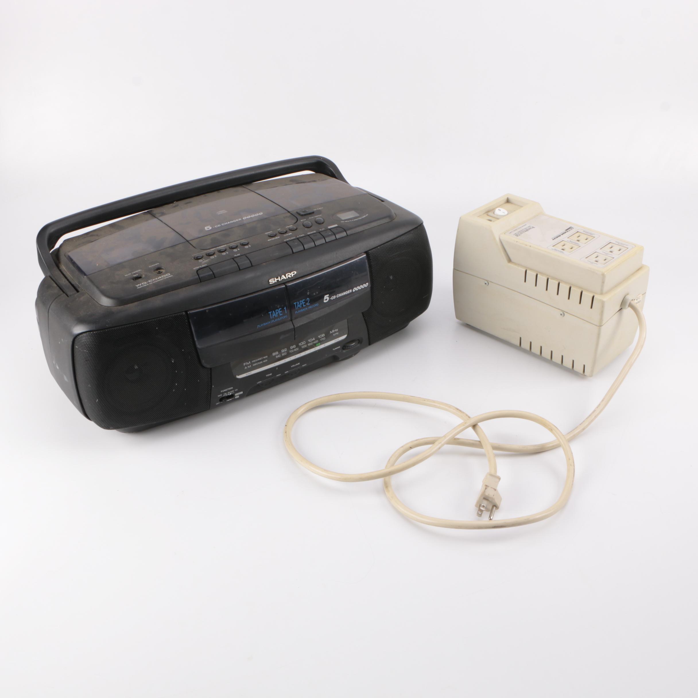 Sharp Five CD Boombox with SL Waber Surge Protector