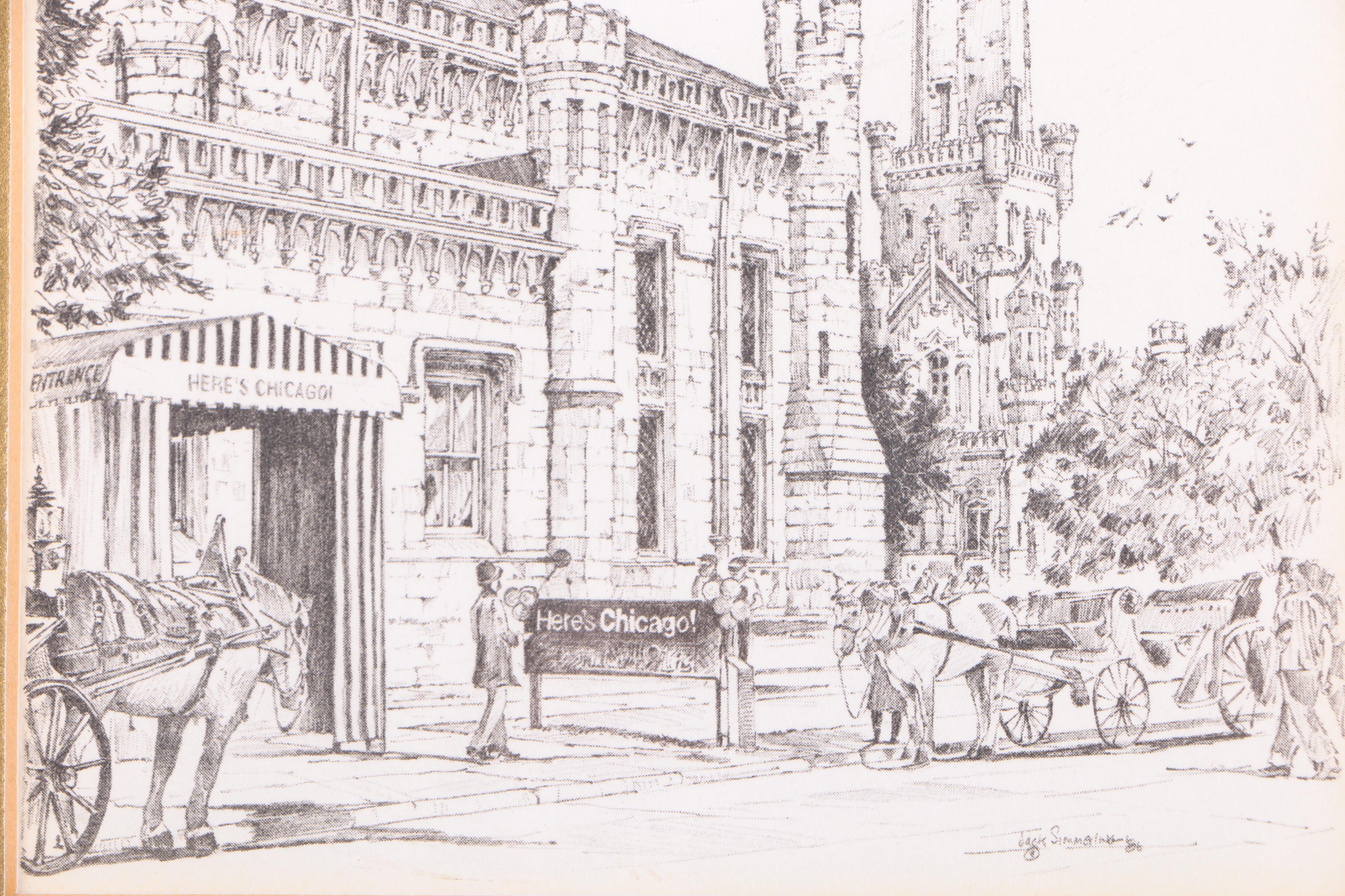 Jack Simmerling Halftone Reproduction Print on Paper of an Etching of Chicago