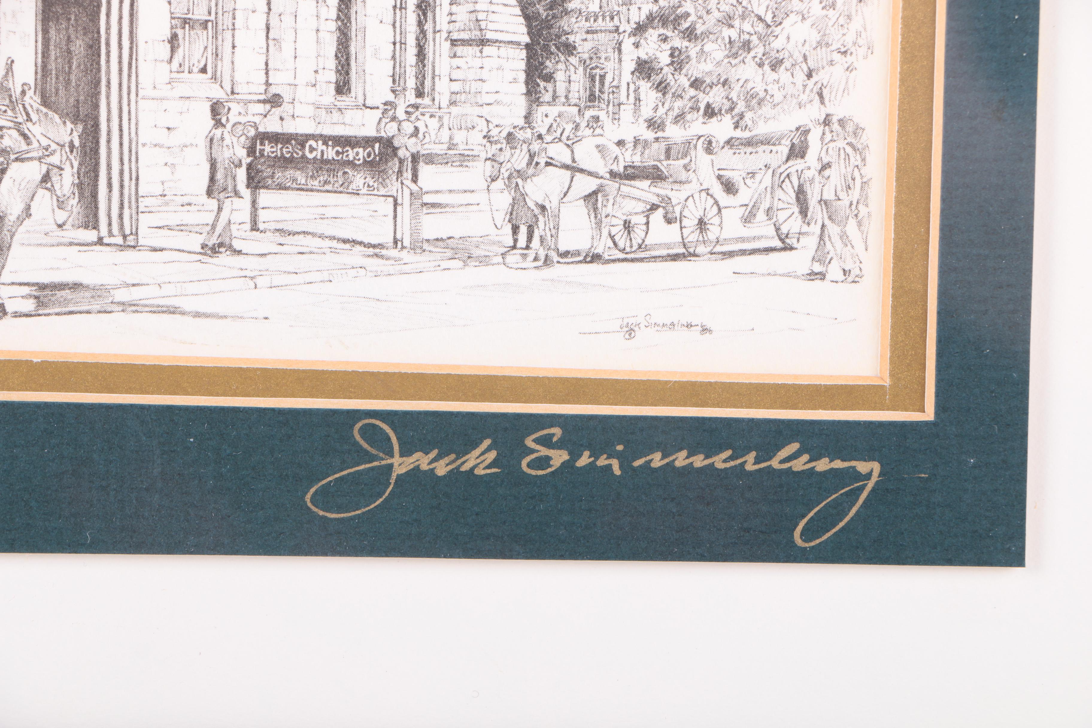 Jack Simmerling Halftone Reproduction Print on Paper of an Etching of Chicago