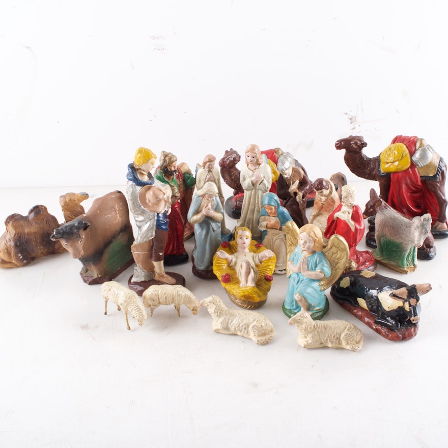 Vintage Hand-Painted Nativity Set