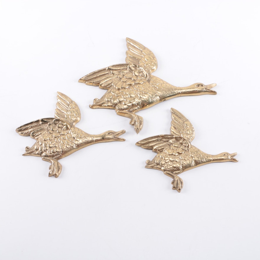 Three Vintage Brass Geese