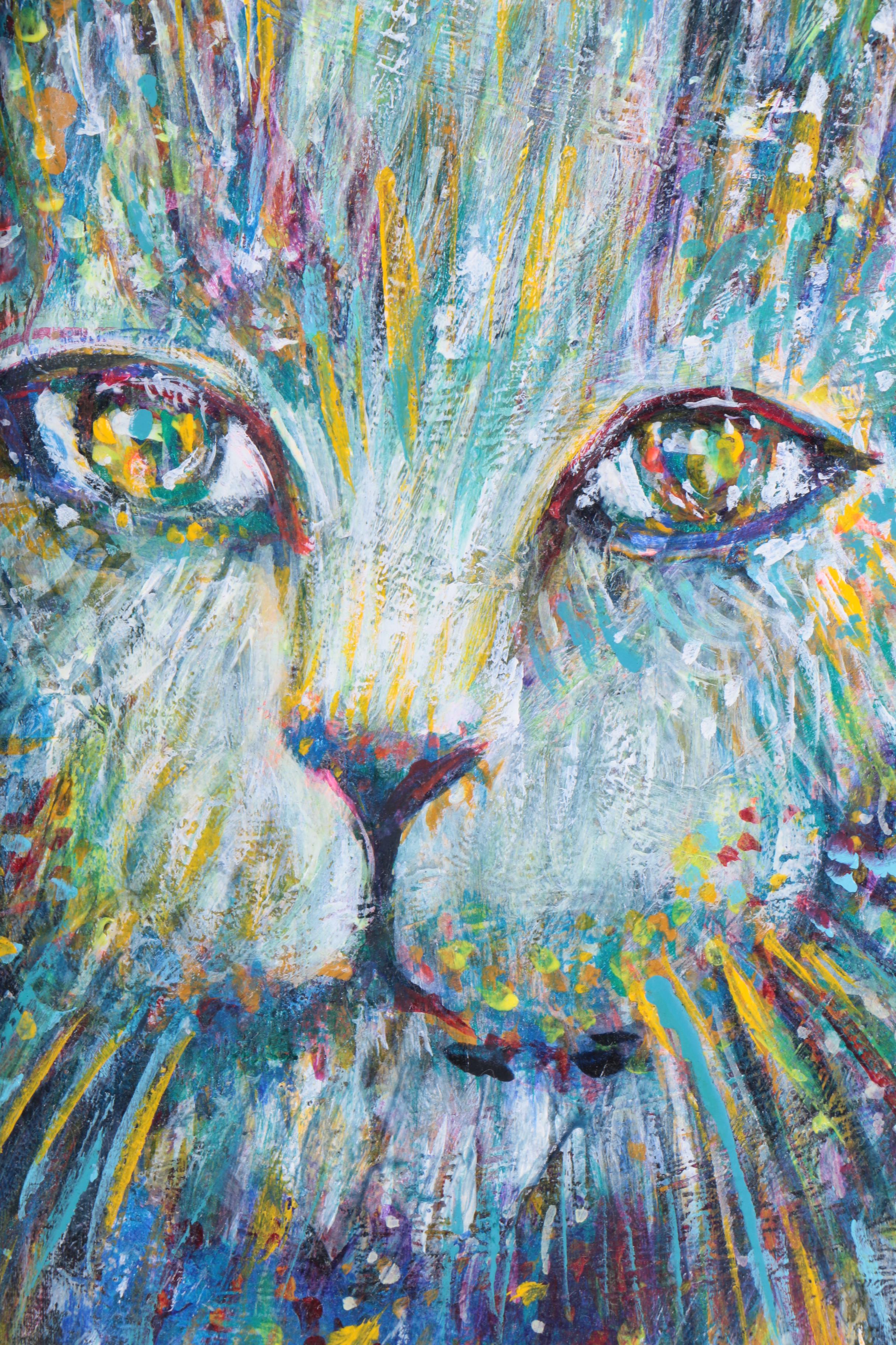 Oil Painting of A Cat in the Night Sky