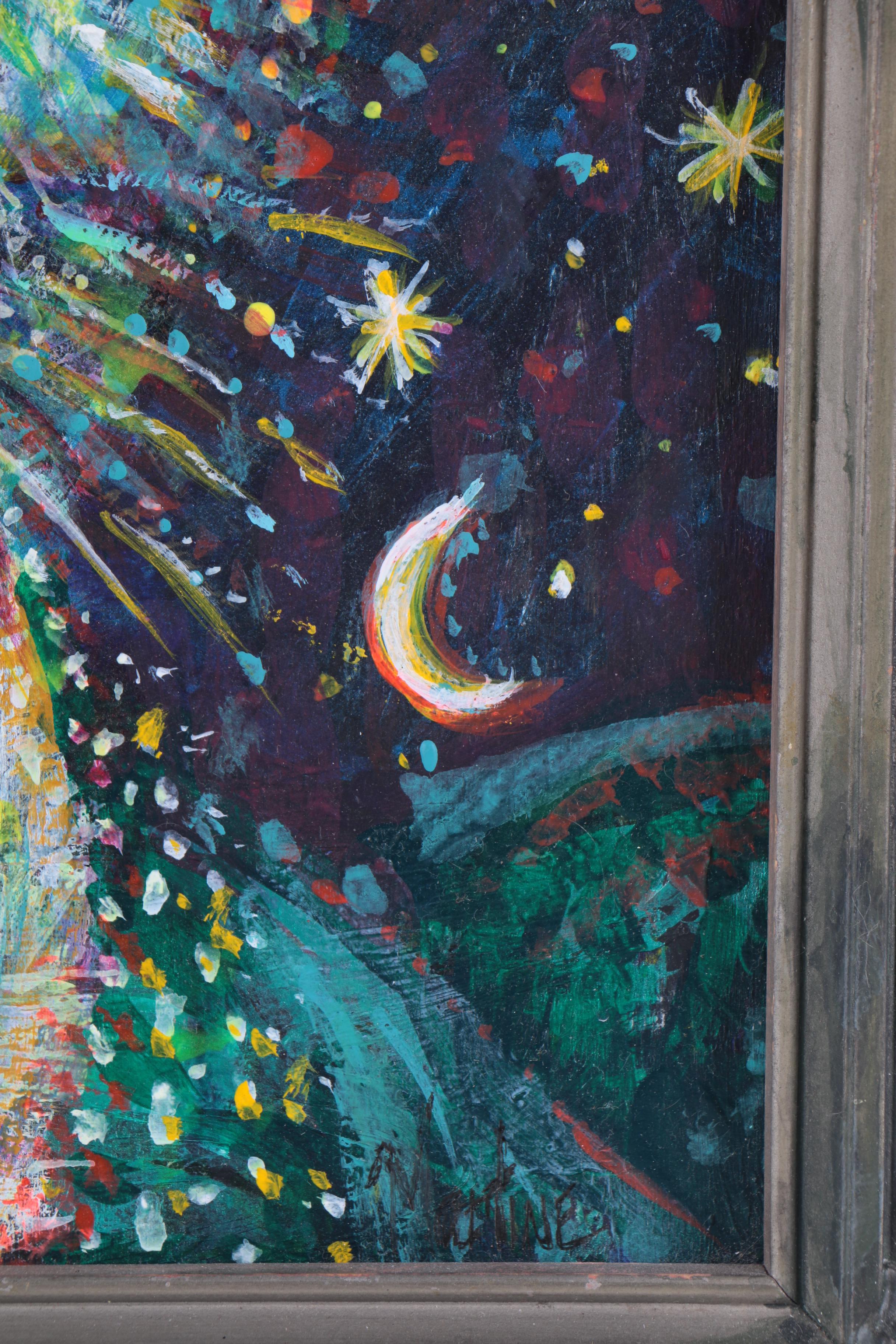 Oil Painting of A Cat in the Night Sky