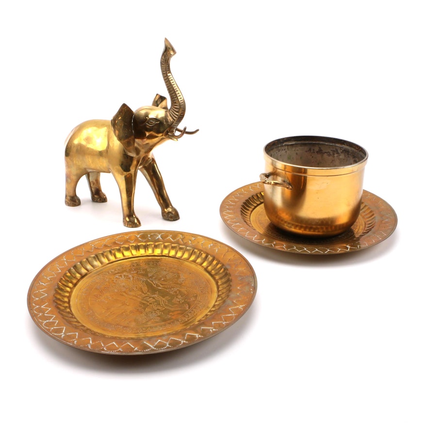 Brass Elephant and Assorted Decor