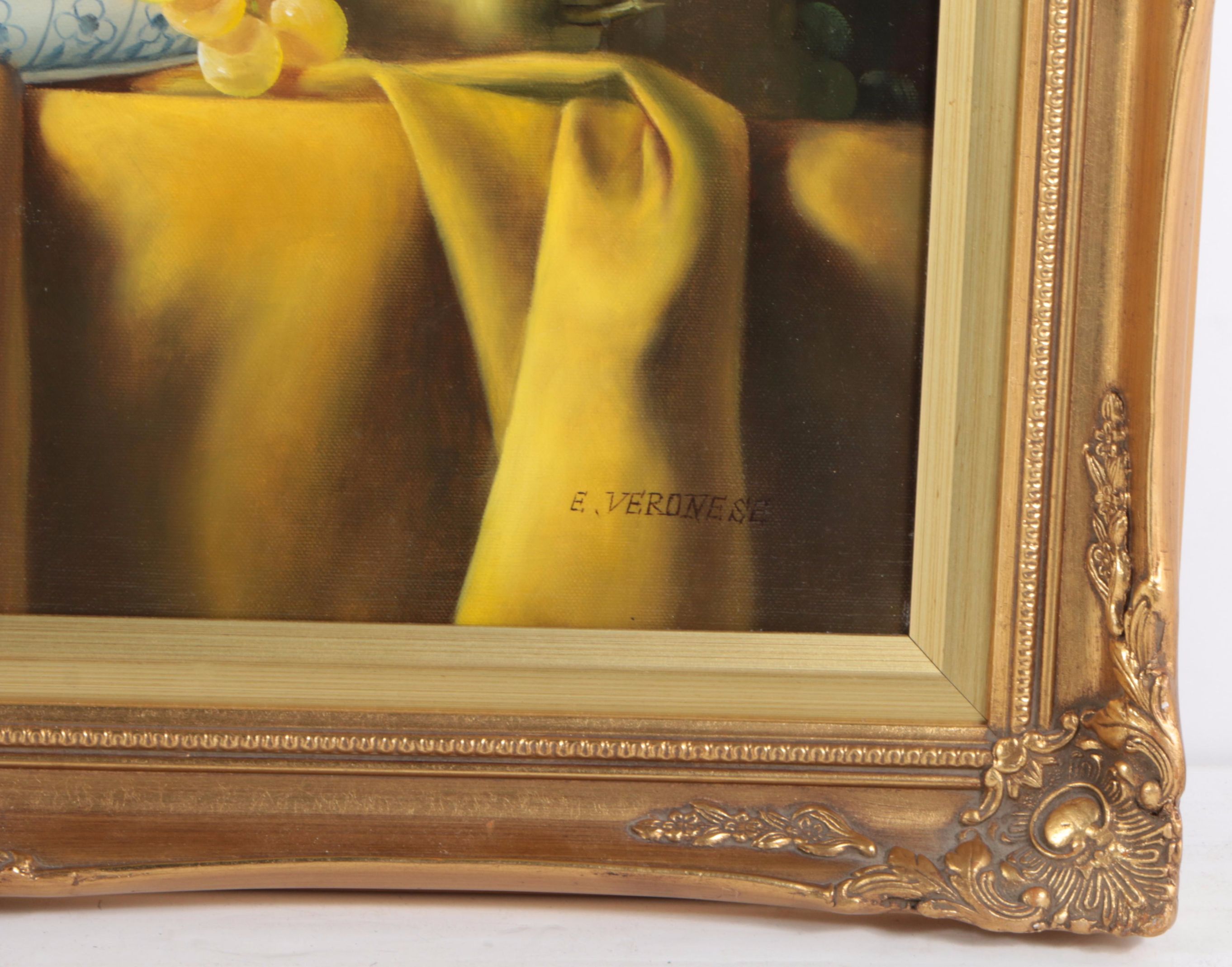 E. Veronese Oil Painting on Canvas of Still Life with Fruit and Wine