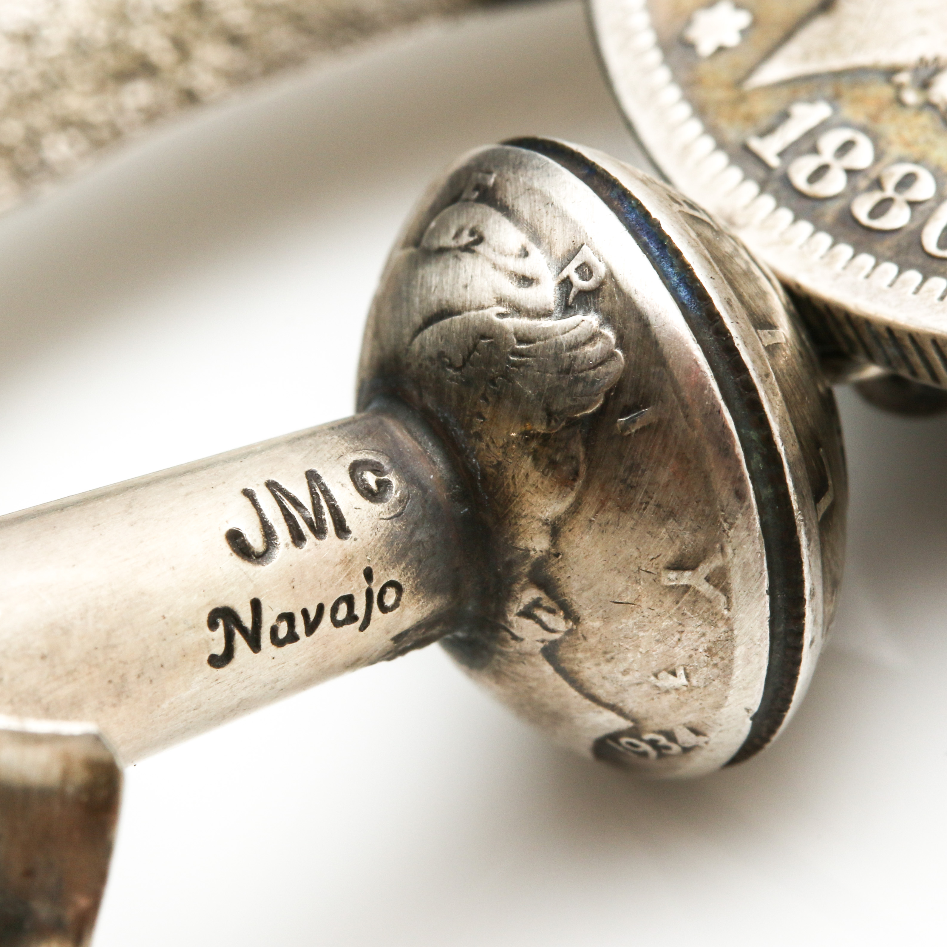 James McCabe Navajo Sterling & 900 Silver Turquoise Coin Squash Blossom Necklace