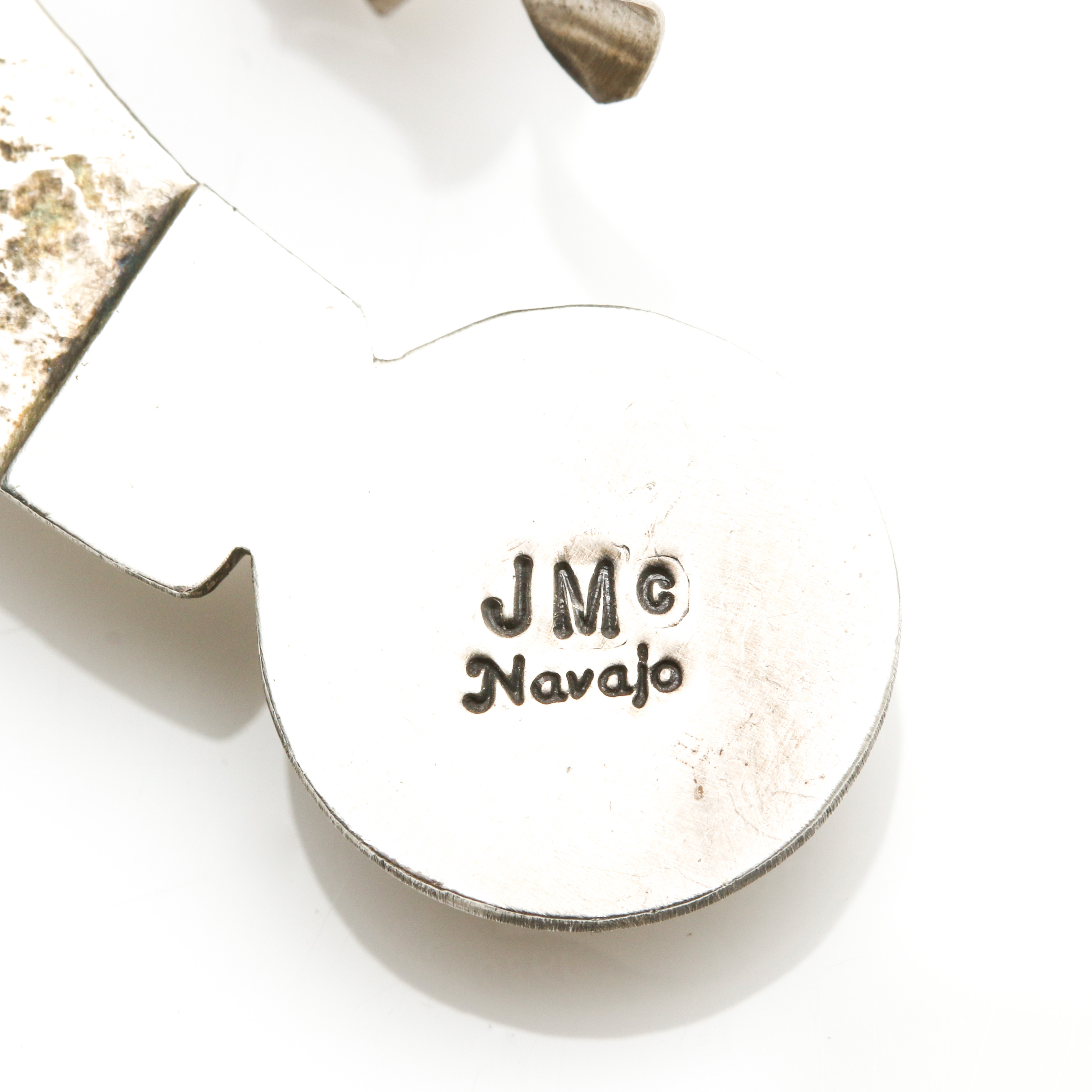 James McCabe Navajo Sterling & 900 Silver Turquoise Coin Squash Blossom Necklace