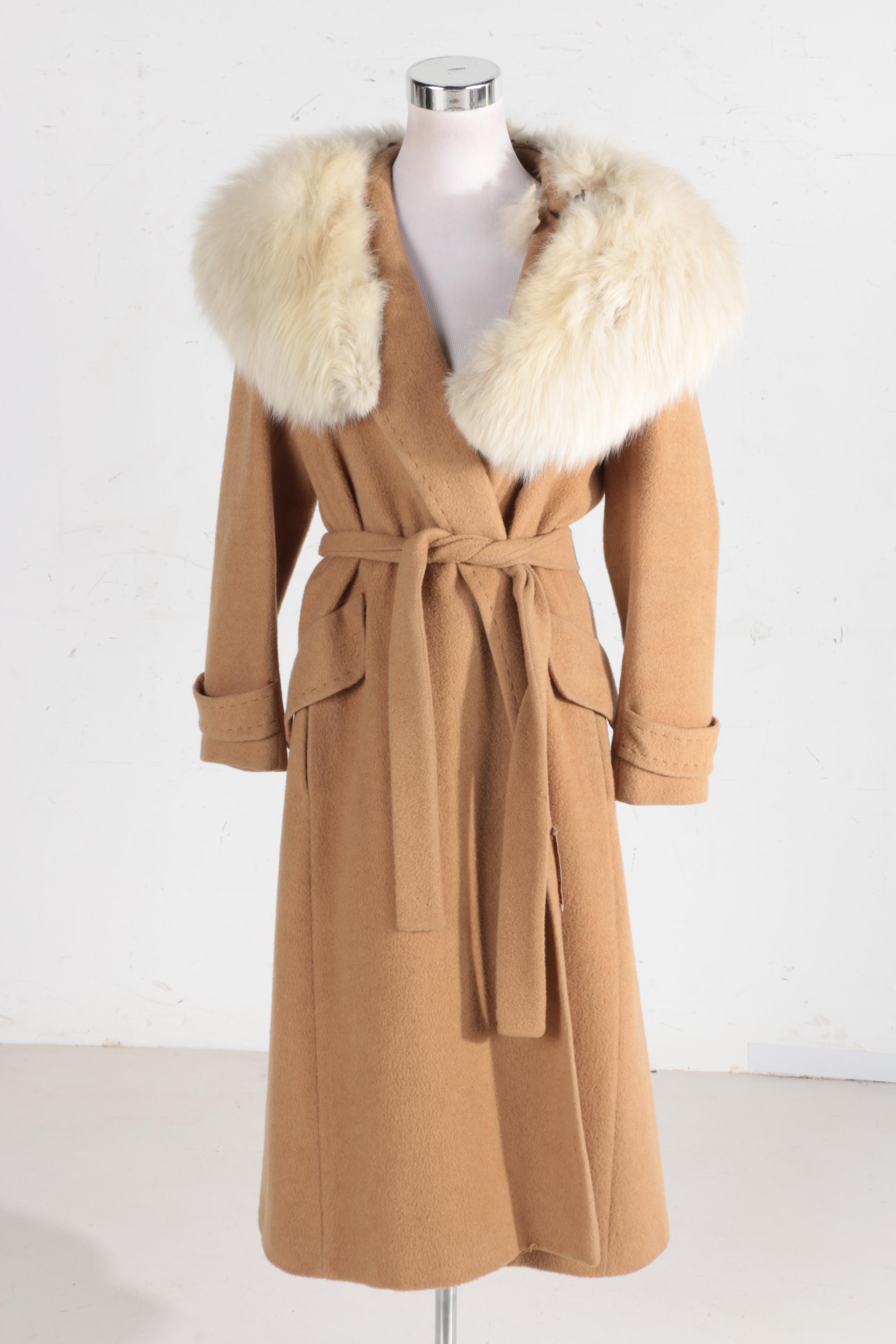 Women's Vintage Camel Hair and Fox Fur Coat