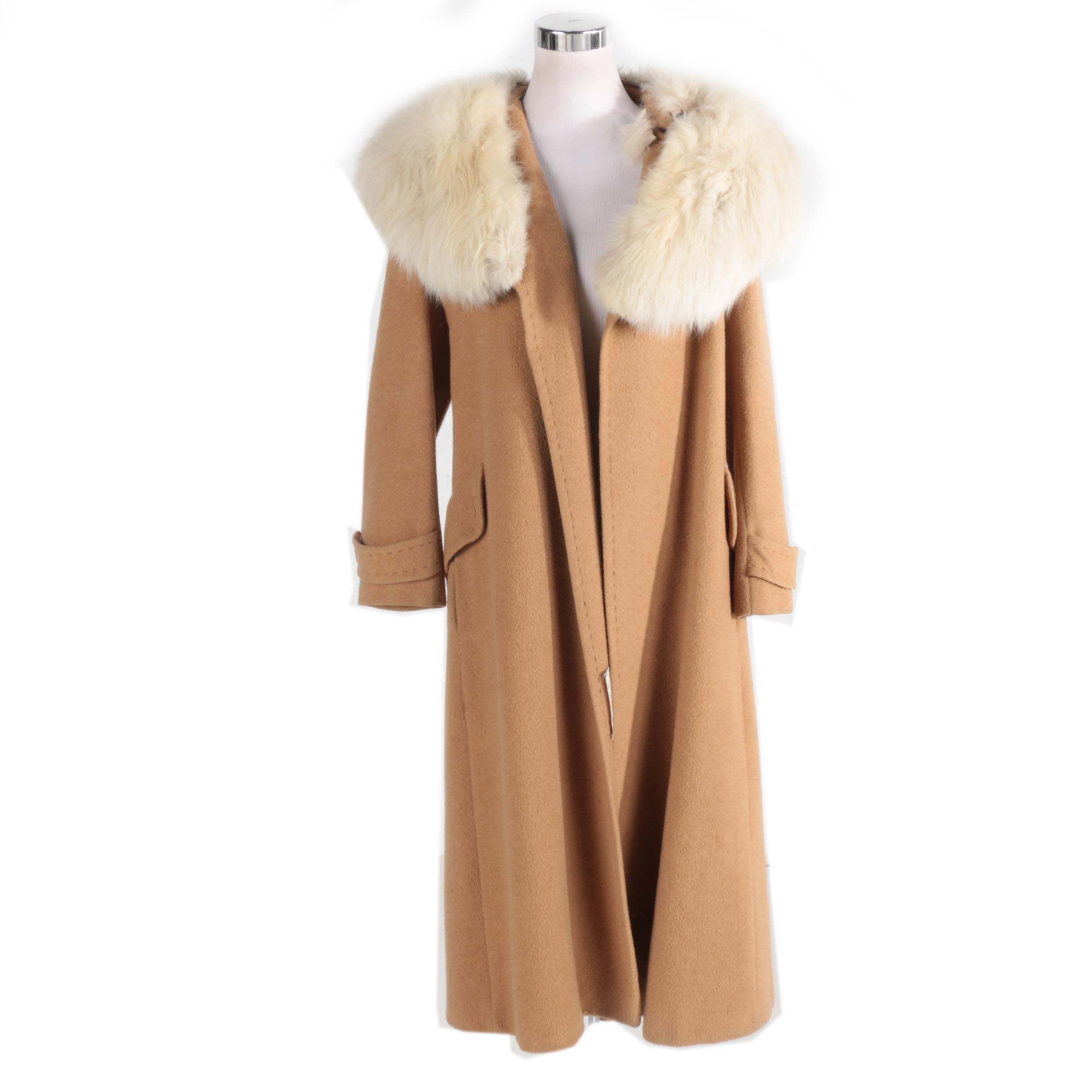 Women's Vintage Camel Hair and Fox Fur Coat