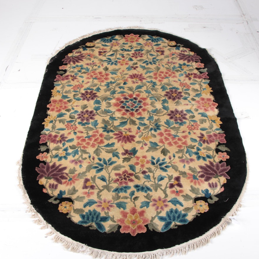 Chinese "Floral" Hand Knotted Wool Oval Rug