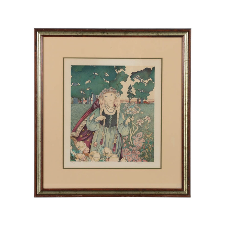 Jennie Tomao Limited Edition Hand-Colored Lithograph on Paper "Spring"