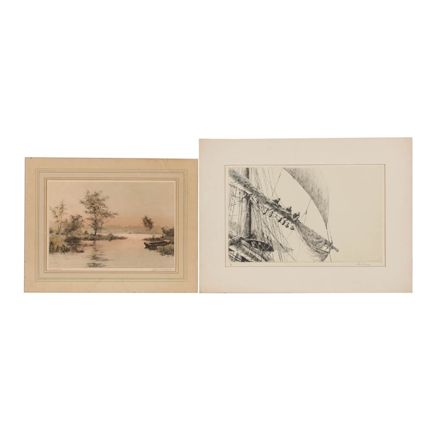 Two Mid-Century Etchings on Paper by  James Fagan and Arthur Briscoe