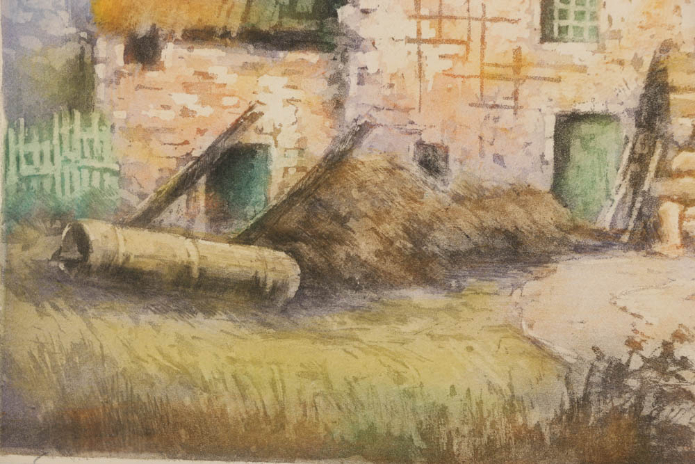 Simone Haumont Aquatint on Paper of Rustic Farm