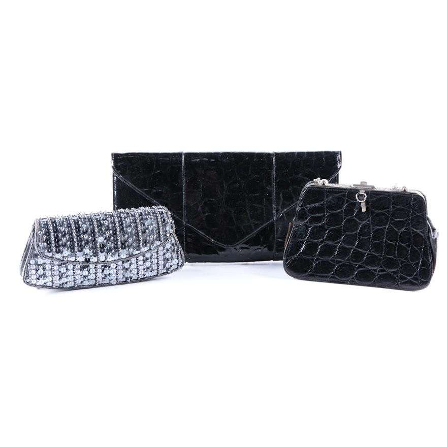 Embellished and Embossed Leather Occasion Handbags