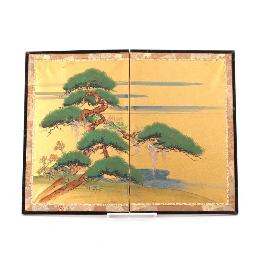 Chinese Tabletop Folding Screen with Painted Landscape