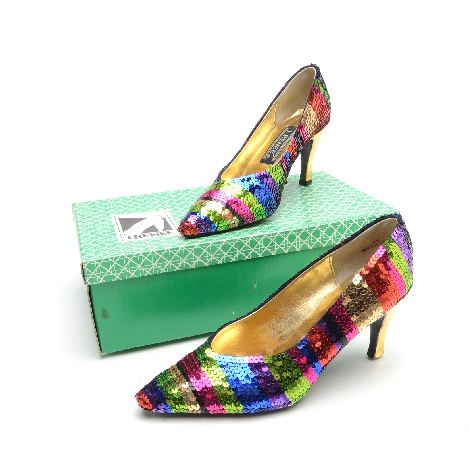 Pair of Vintage J. Reneé Rainbow Sequins High Heels