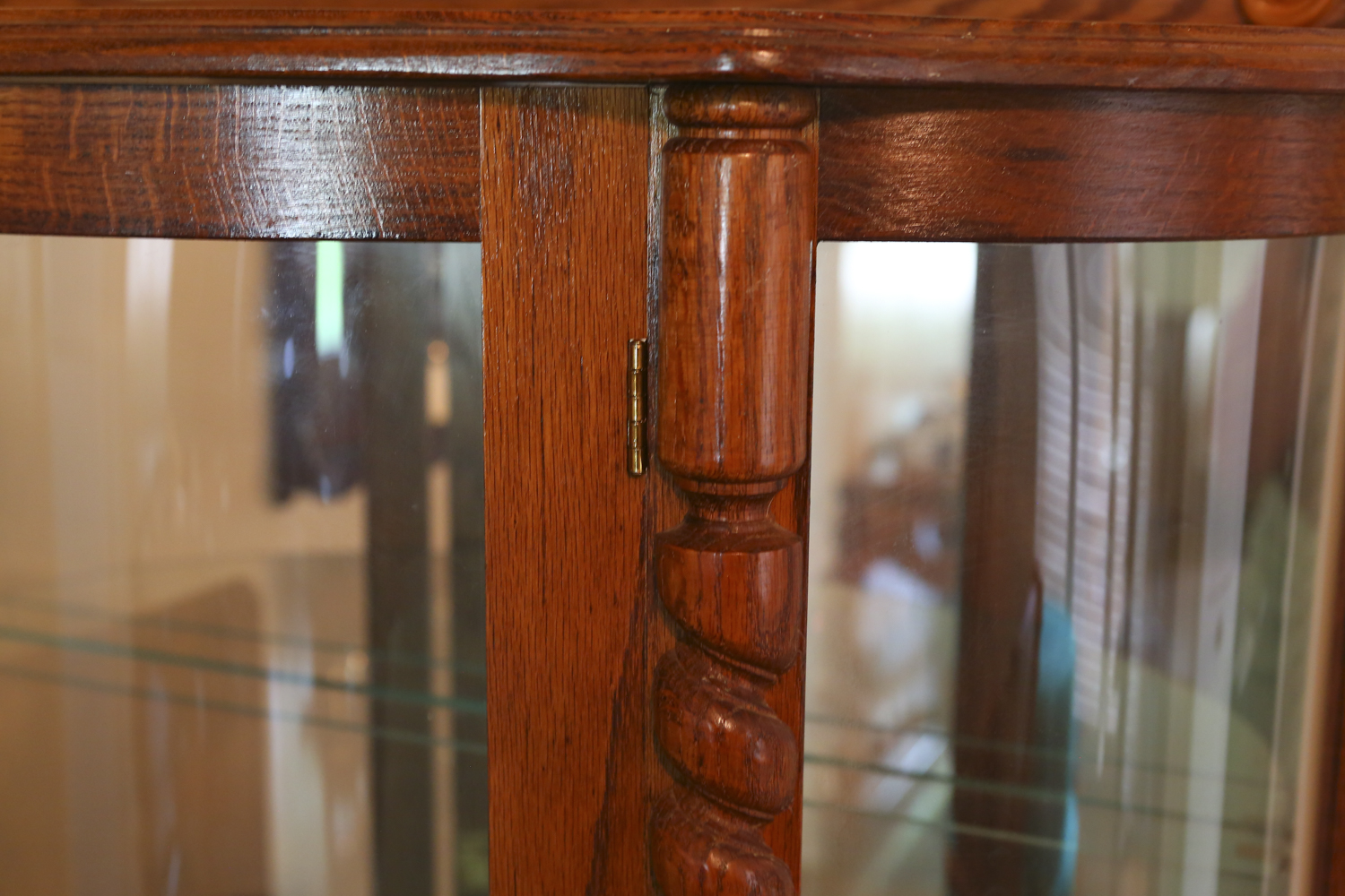 Vintage Oak Bow Front Curio Cabinet