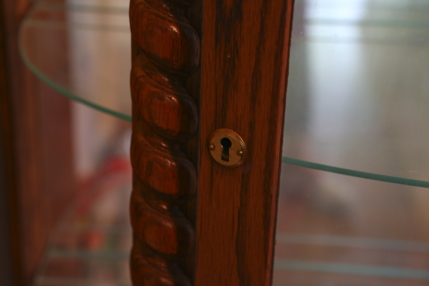 Vintage Oak Bow Front Curio Cabinet