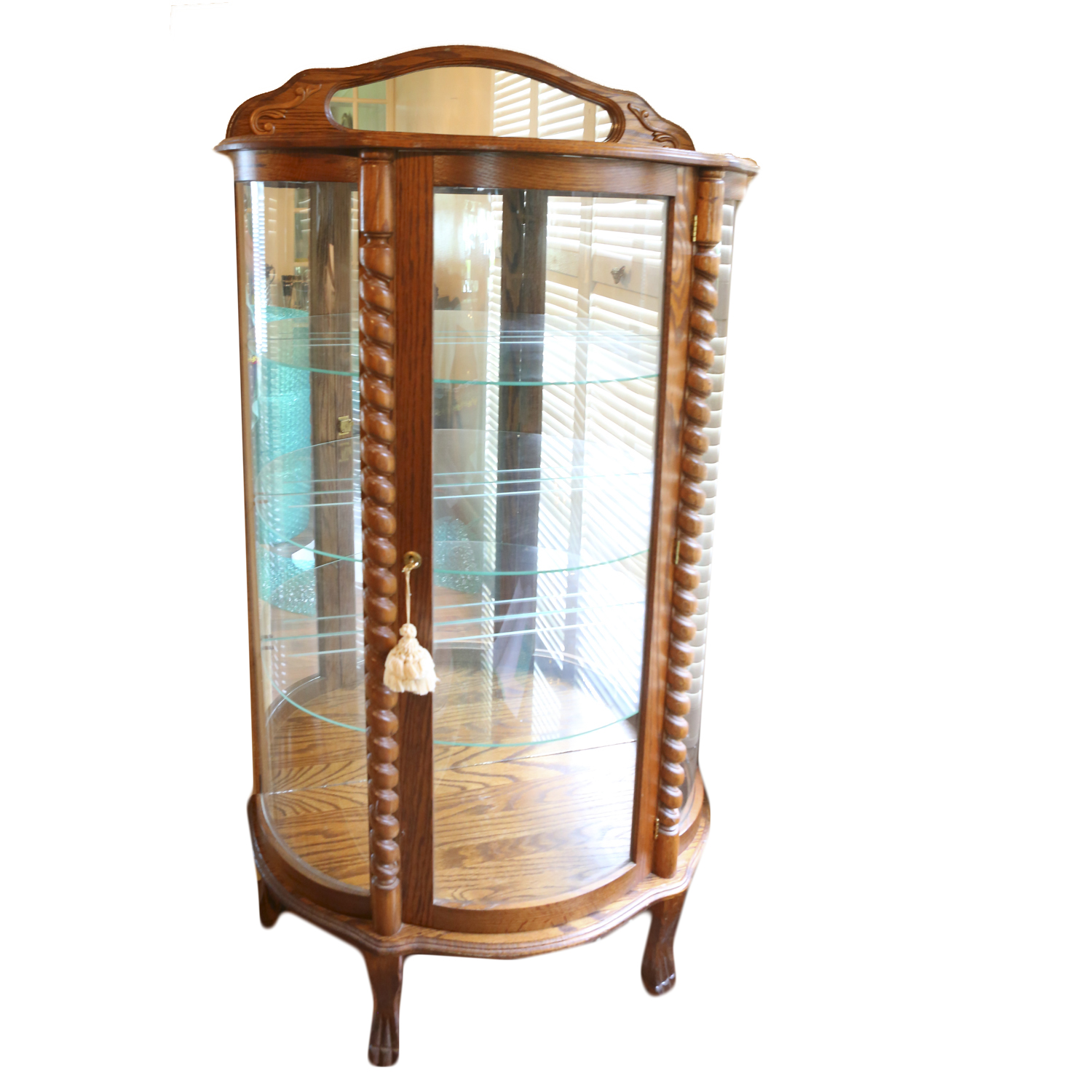 Vintage Oak Bow Front Curio Cabinet