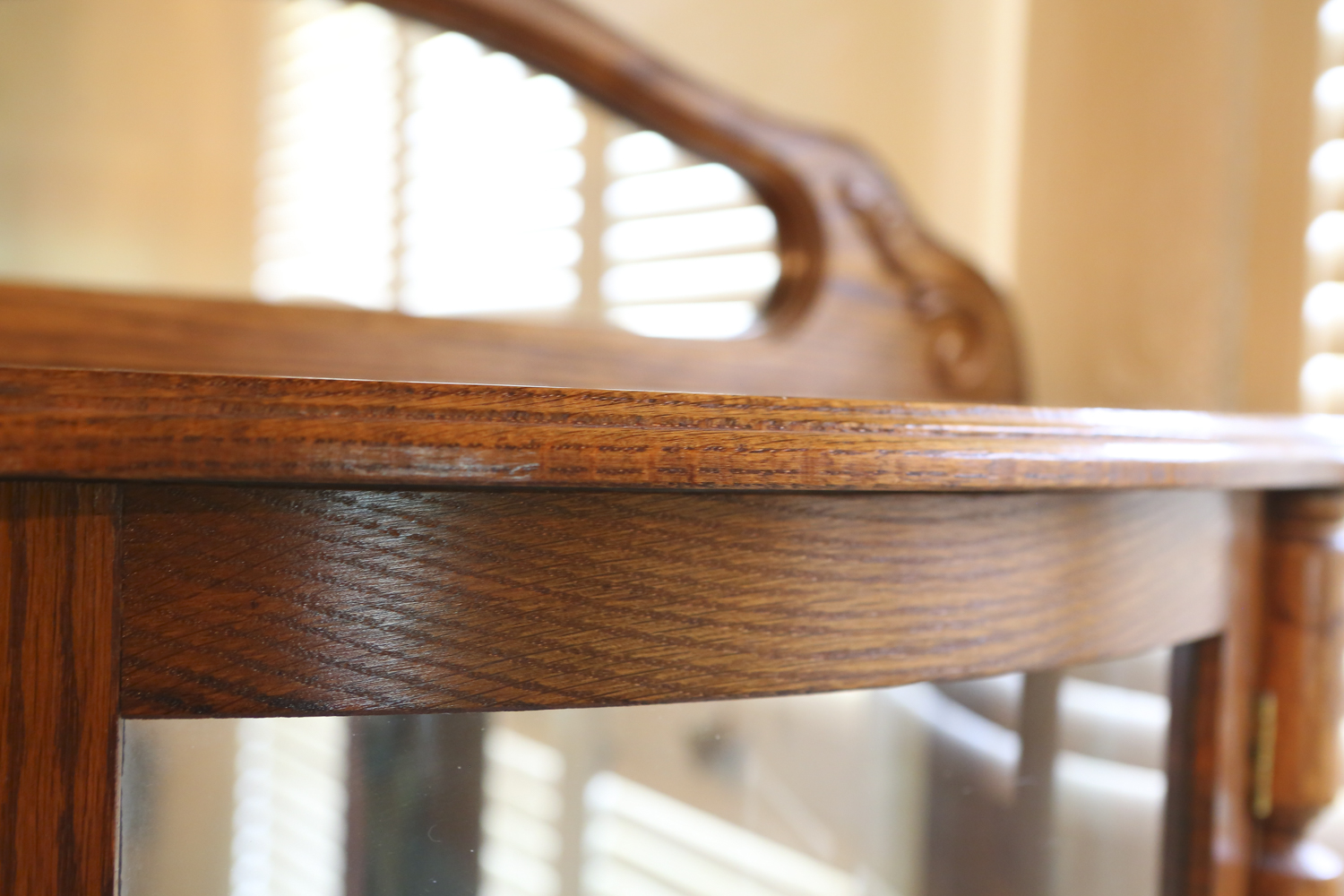 Vintage Oak Bow Front Curio Cabinet