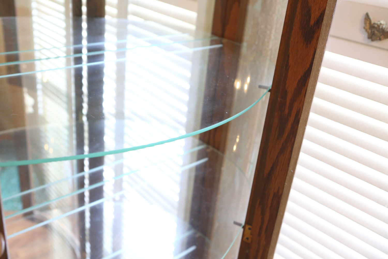 Vintage Oak Bow Front Curio Cabinet