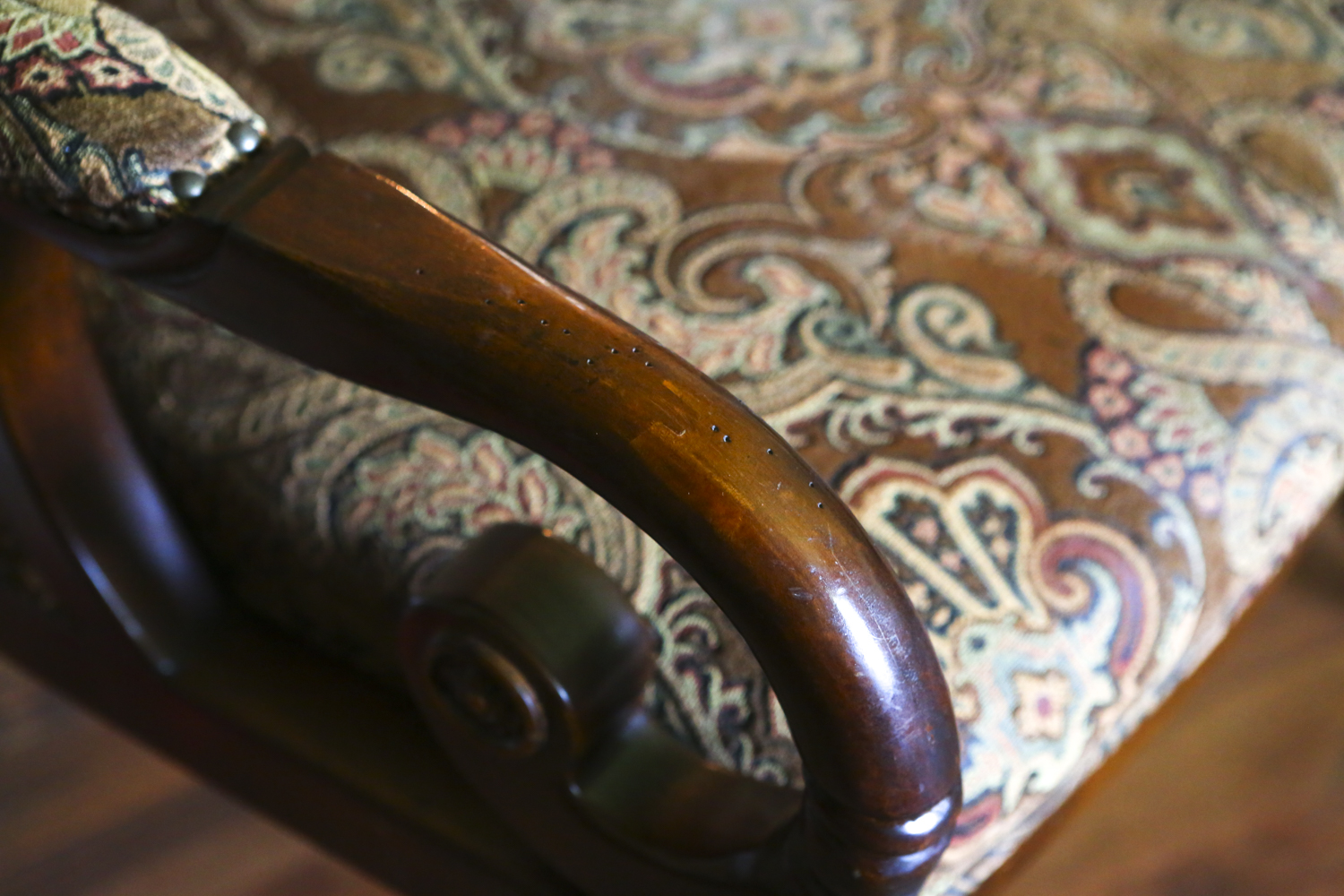 Velvet Upholstered Empire Style Armchair