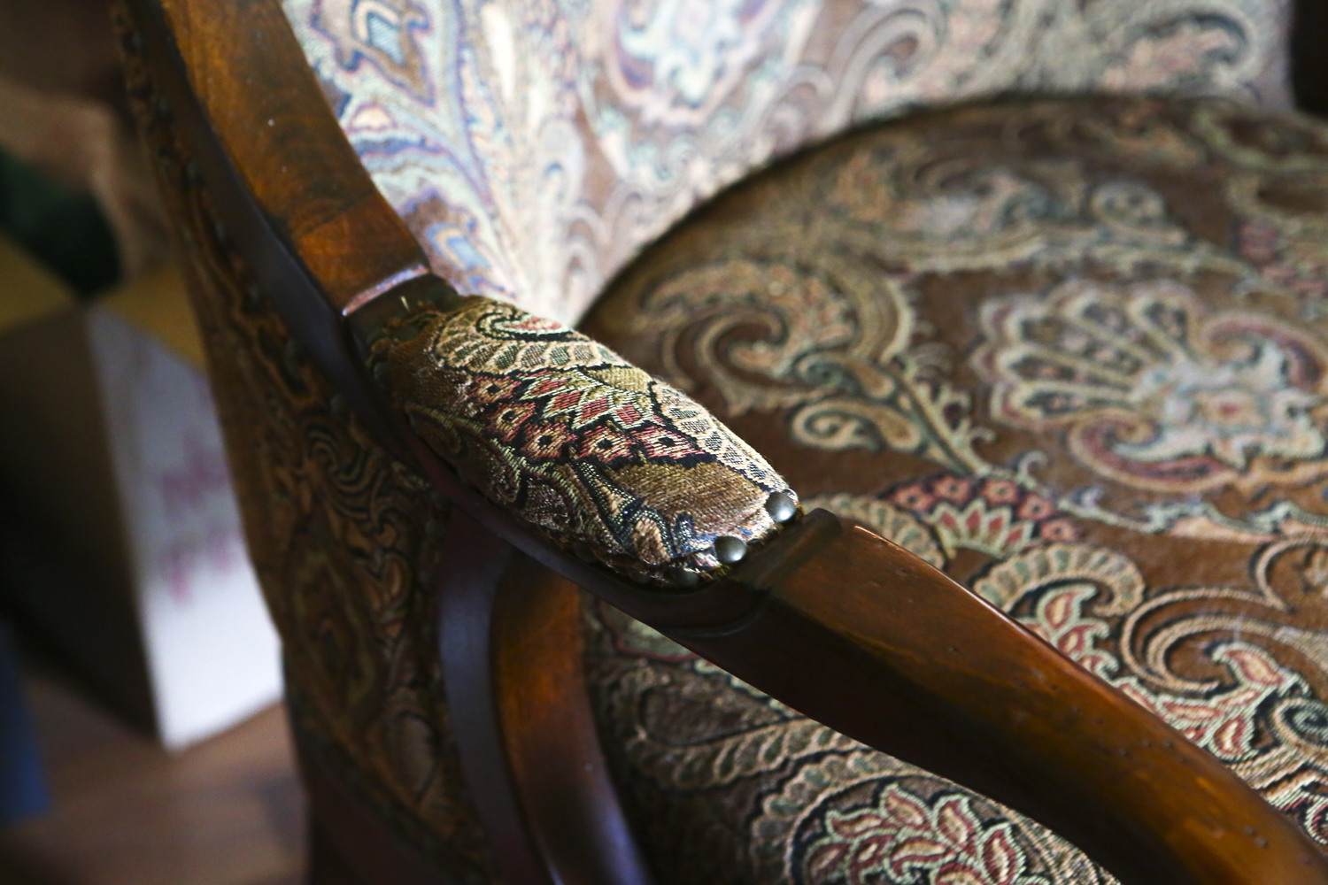 Velvet Upholstered Empire Style Armchair