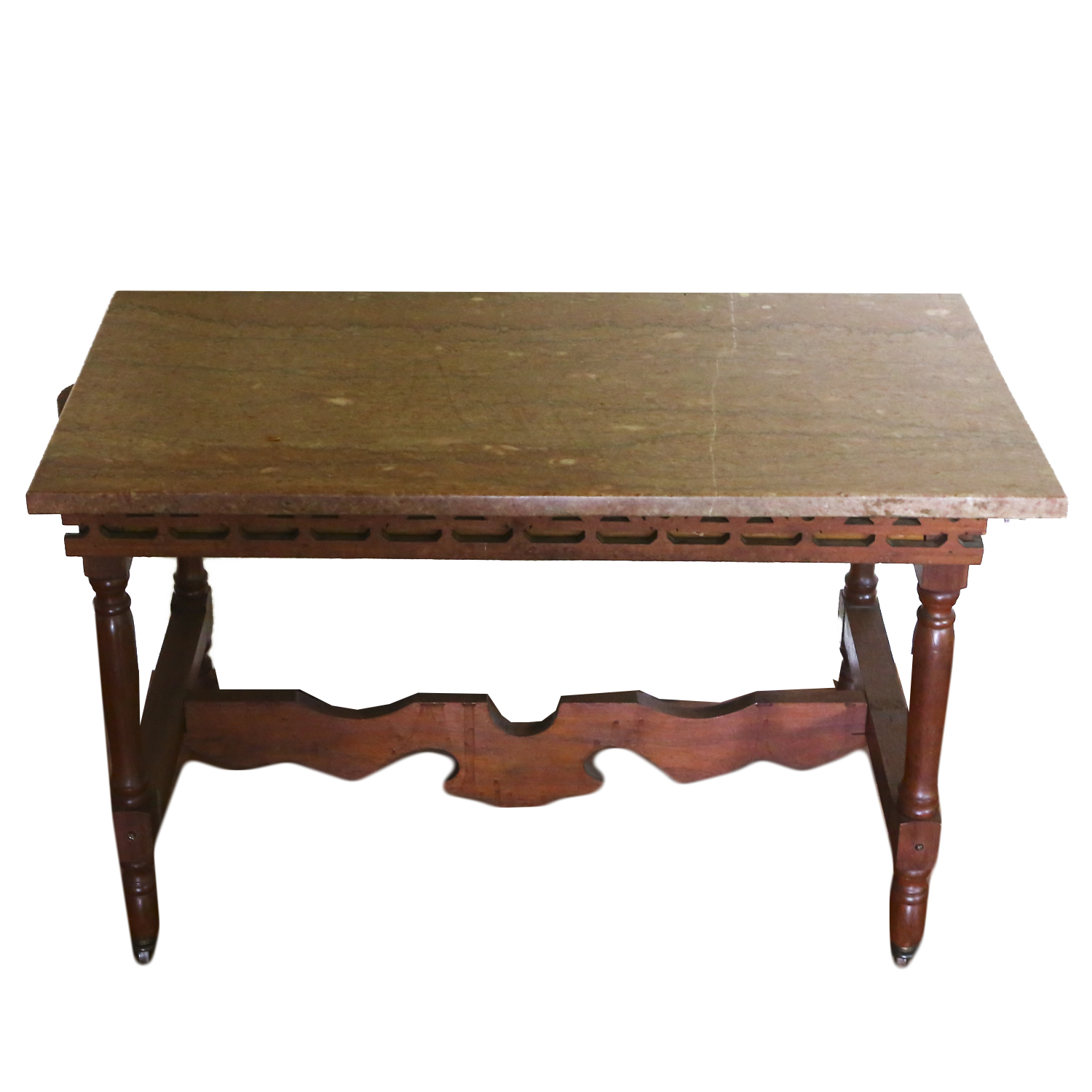 Vintage Stone Topped Wooden Table on Casters