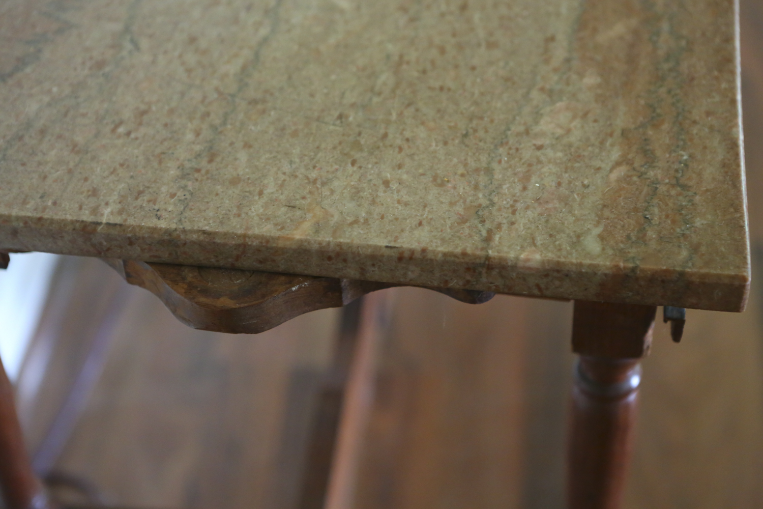 Vintage Stone Topped Wooden Table on Casters