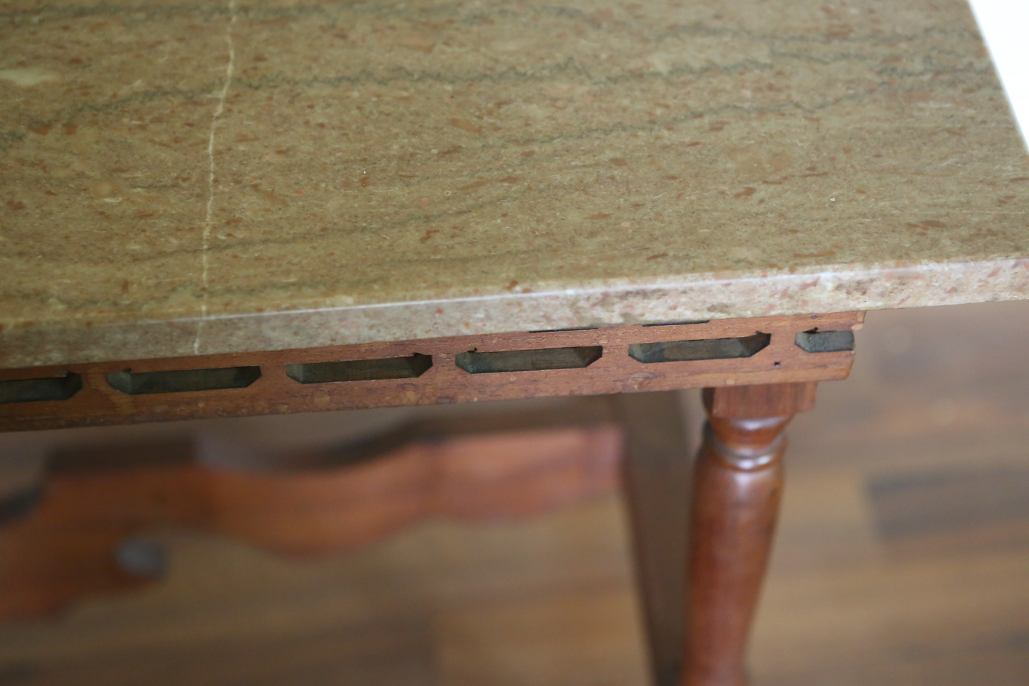Vintage Stone Topped Wooden Table on Casters
