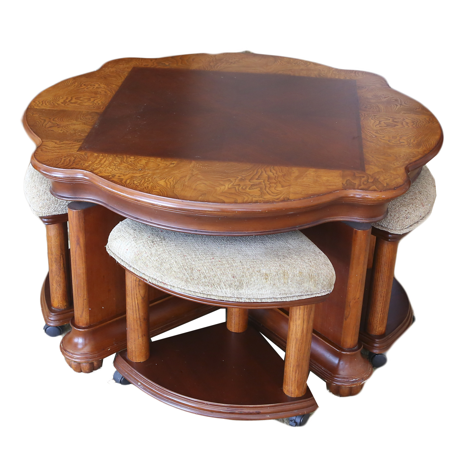 Quarterfoil Coffee Table with Nesting Stools