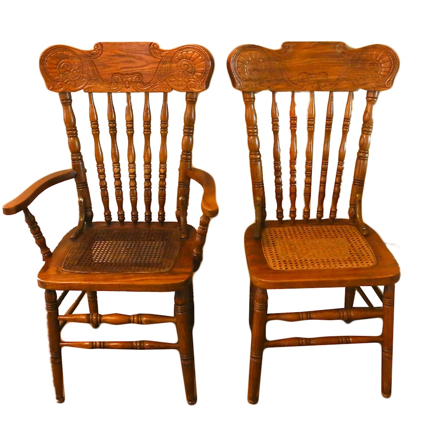 Set of Vintage Caned Seat Dining Chairs