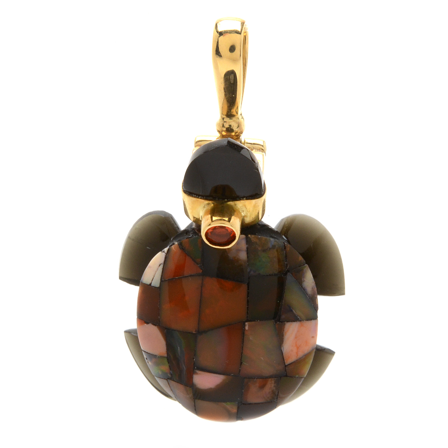 Sajen 18K Gold Fire Opal and Carved Obsidian Turtle Pendant
