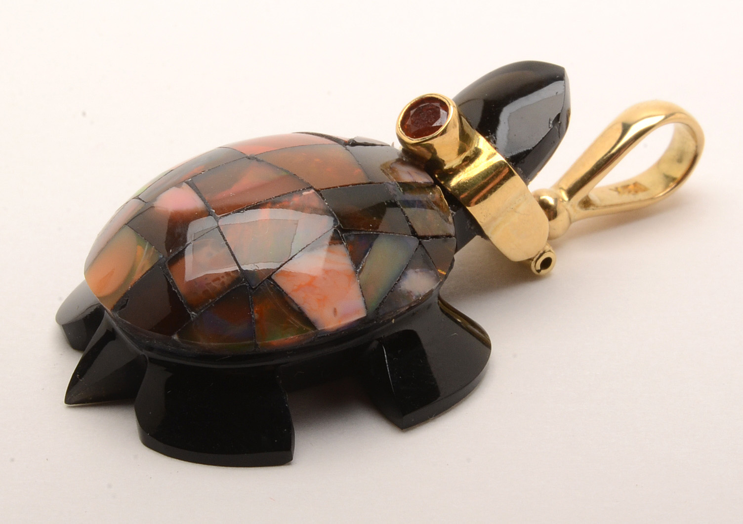 Sajen 18K Gold Fire Opal and Carved Obsidian Turtle Pendant