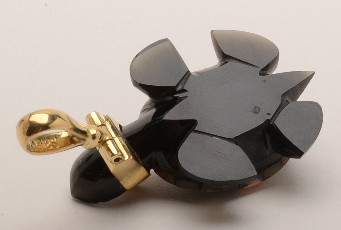 Sajen 18K Gold Fire Opal and Carved Obsidian Turtle Pendant