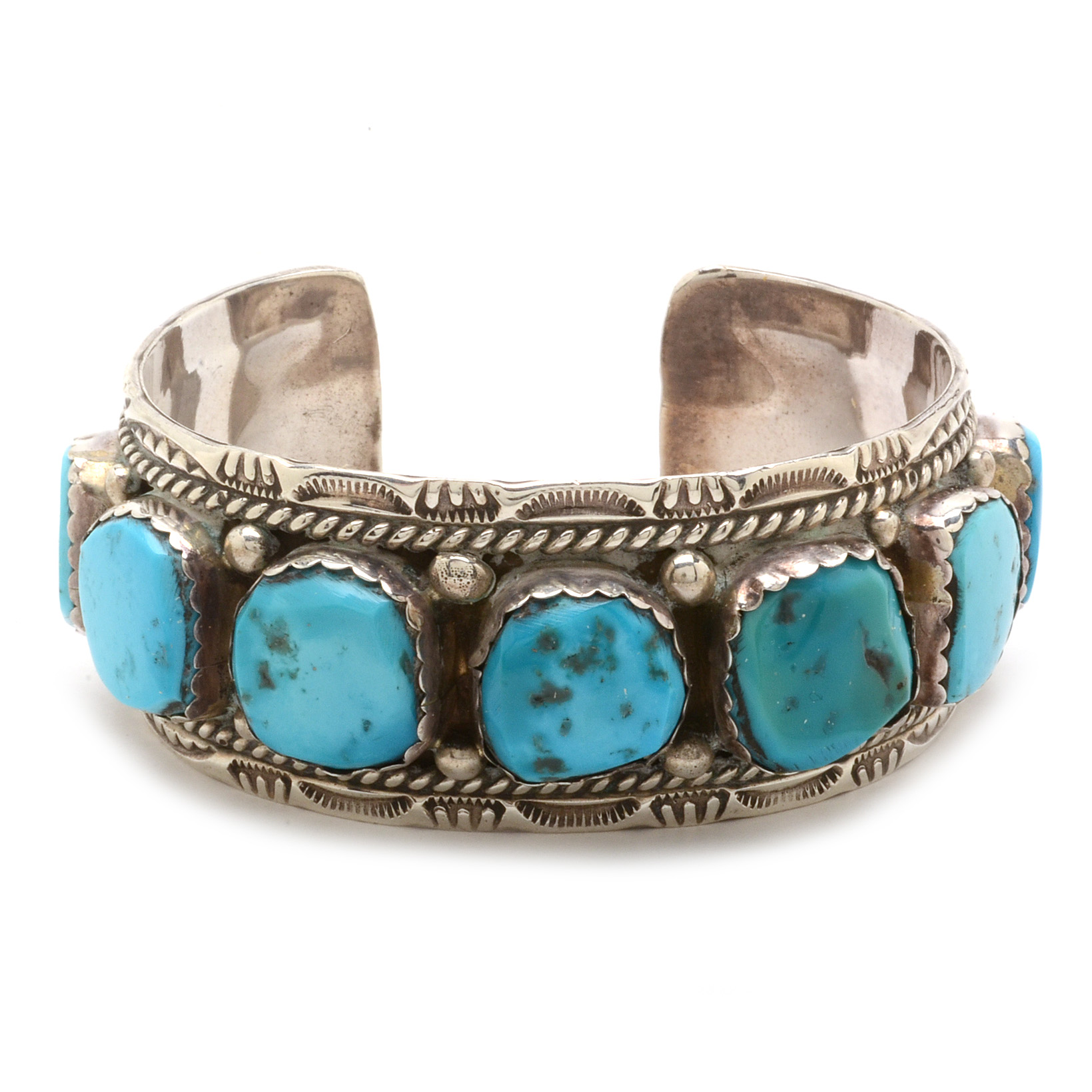 Tommy Singer Signed Navajo Sterling and Turquoise Cuff Bracelet