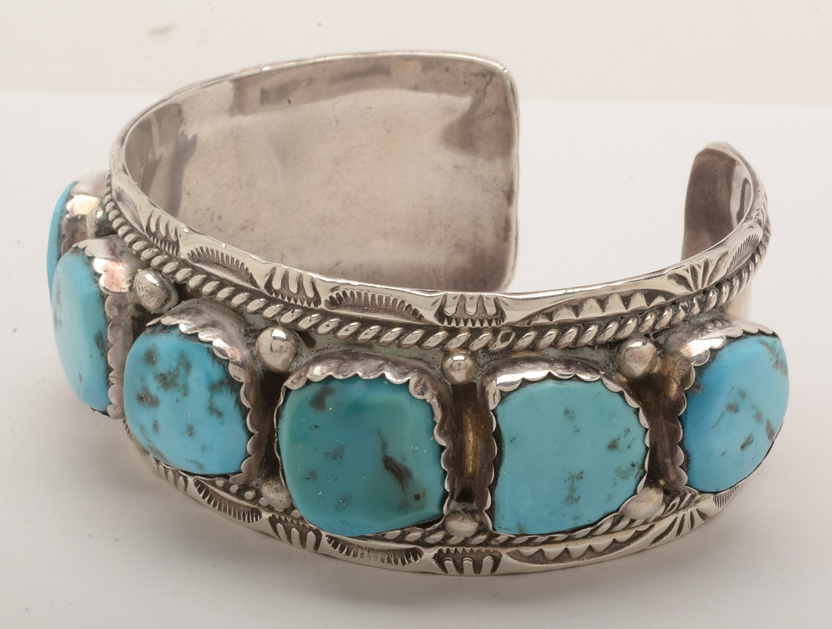 Tommy Singer Signed Navajo Sterling and Turquoise Cuff Bracelet