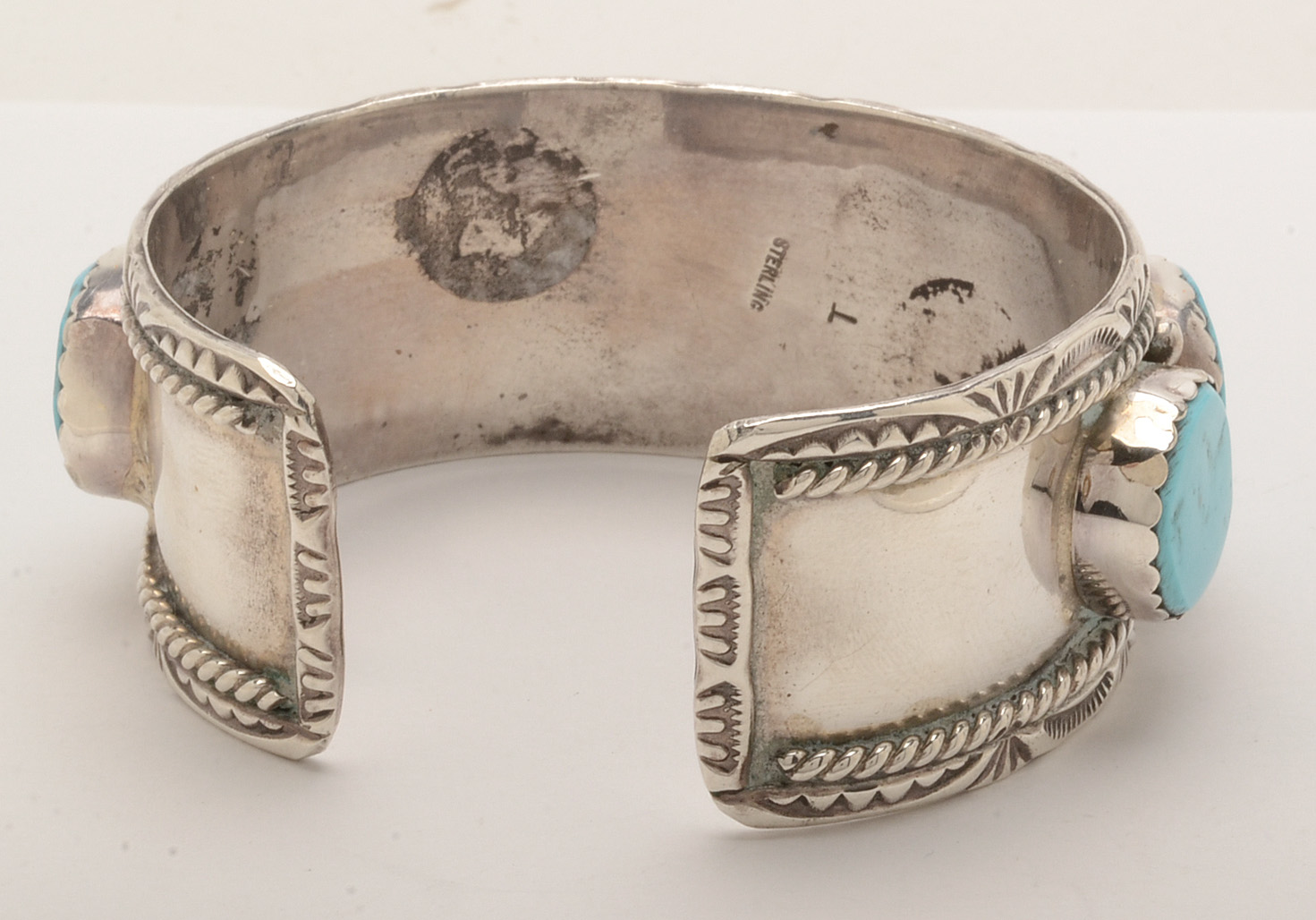 Tommy Singer Signed Navajo Sterling and Turquoise Cuff Bracelet