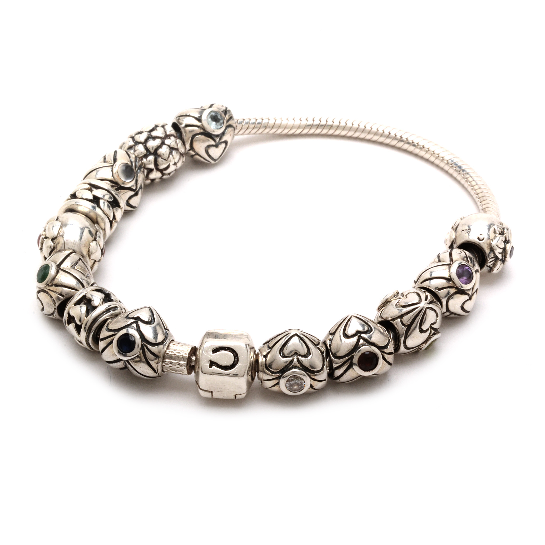 Chamilia Sterling Silver Charm Bracelet with Mixed Gemstone Accents