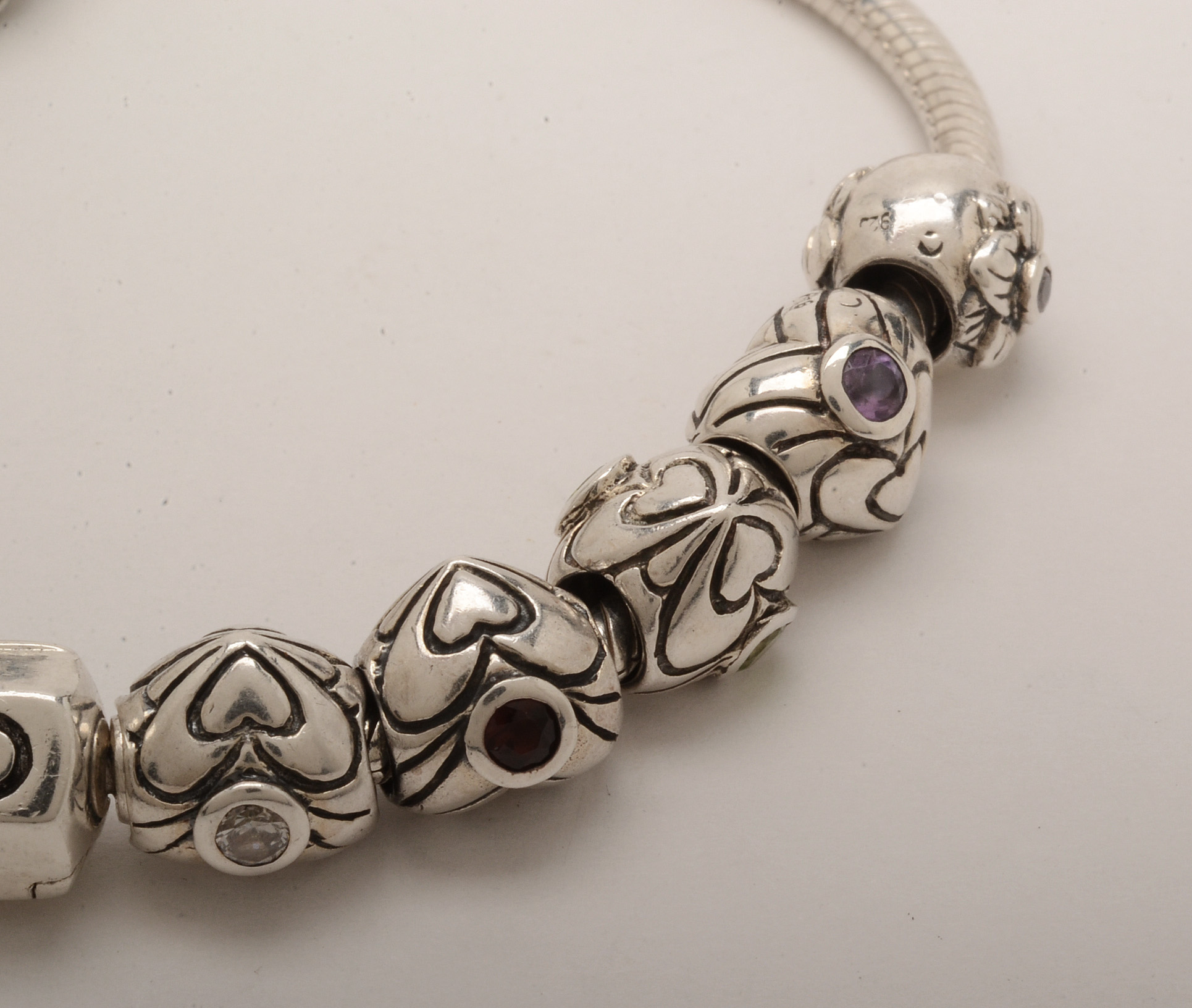 Chamilia Sterling Silver Charm Bracelet with Mixed Gemstone Accents