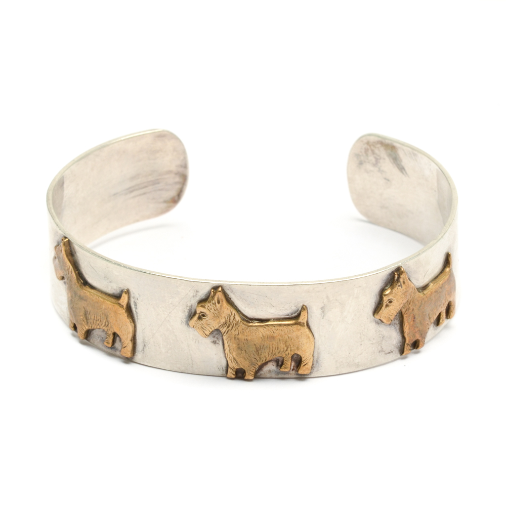 Vintage Courtney Designs Sterling Silver Brass Terrier Cuff Bracelet